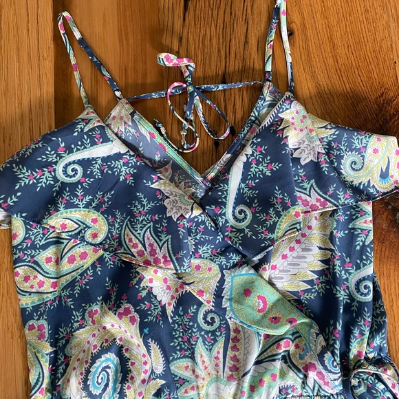 Blue Floral Paisley Ruffled Romper - Picture 3 of 8